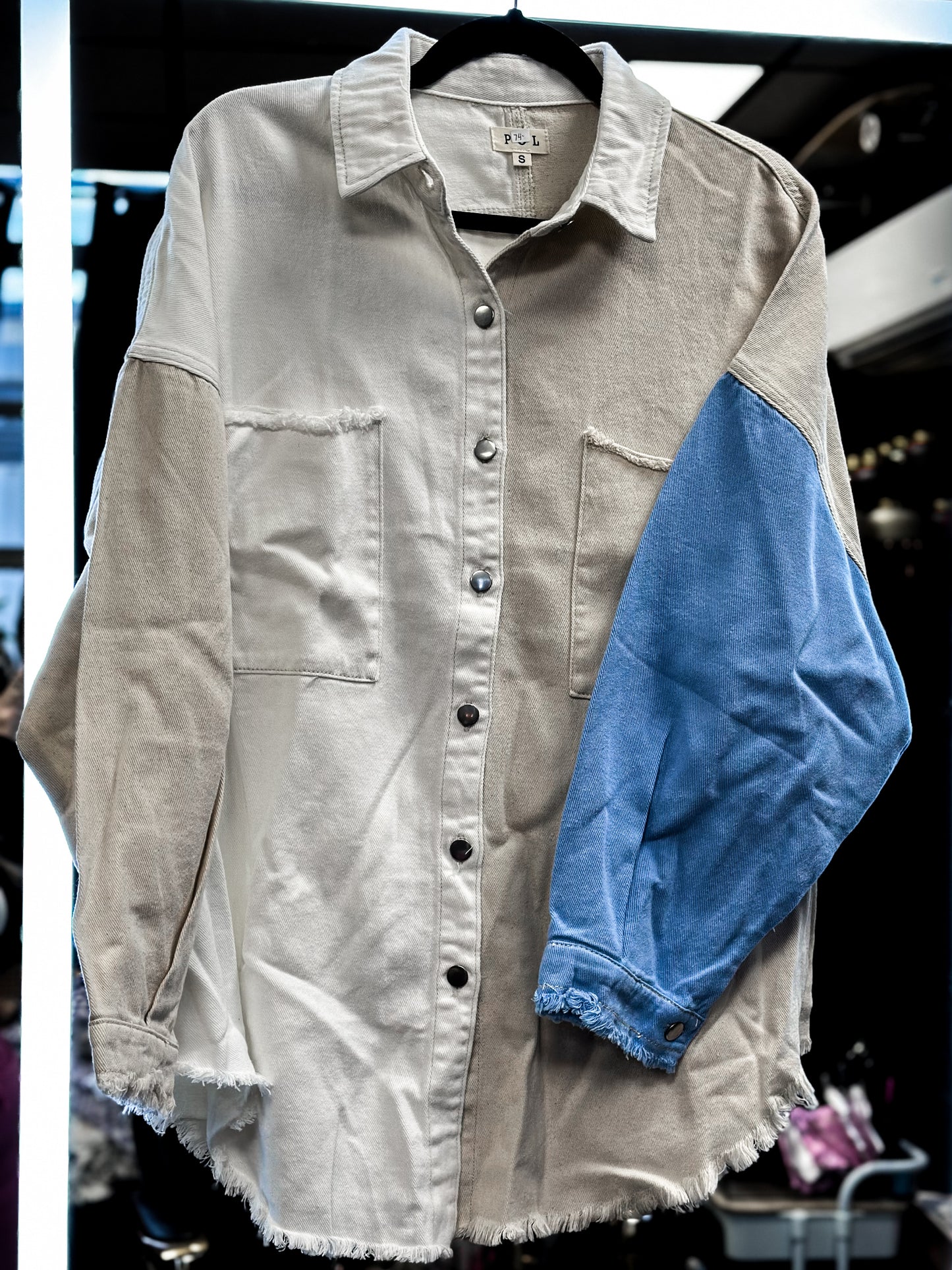 She’s so Chill Creamy Shacket with Blue Arm