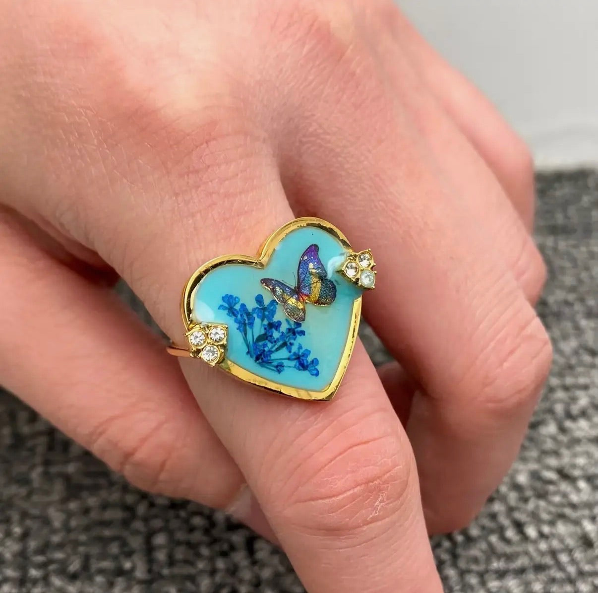 Butterfly Dried Flower Adjustable Ring