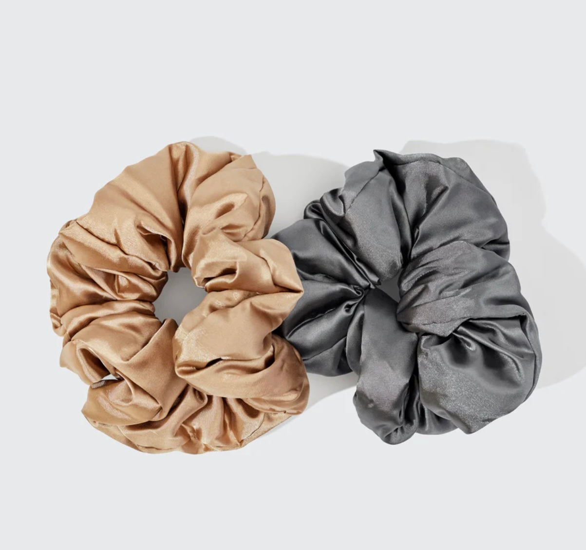 Kitsch Charcoal & Gold Satin Pillow Scrunchies 2pc Set