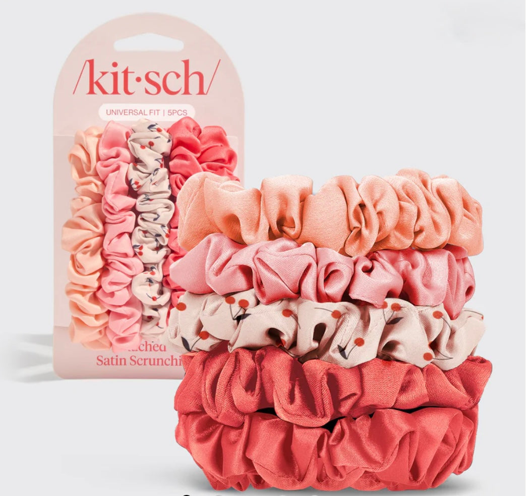 Kitsch Cherry Blossom Ruched Satin Scrunchies 5pc Set