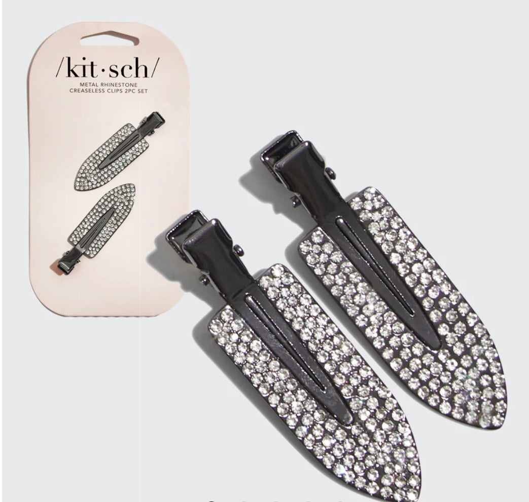 Kitsch Metal Rhinestone Creaseless Clips 2pc Set