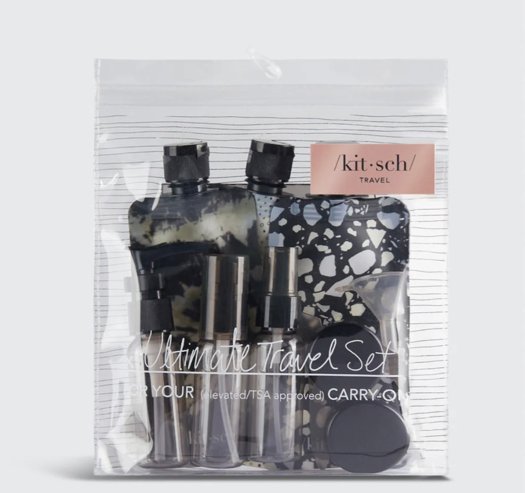 Kitsch Black & Ivory Travel Bottles for Toiletries 11pc Set
