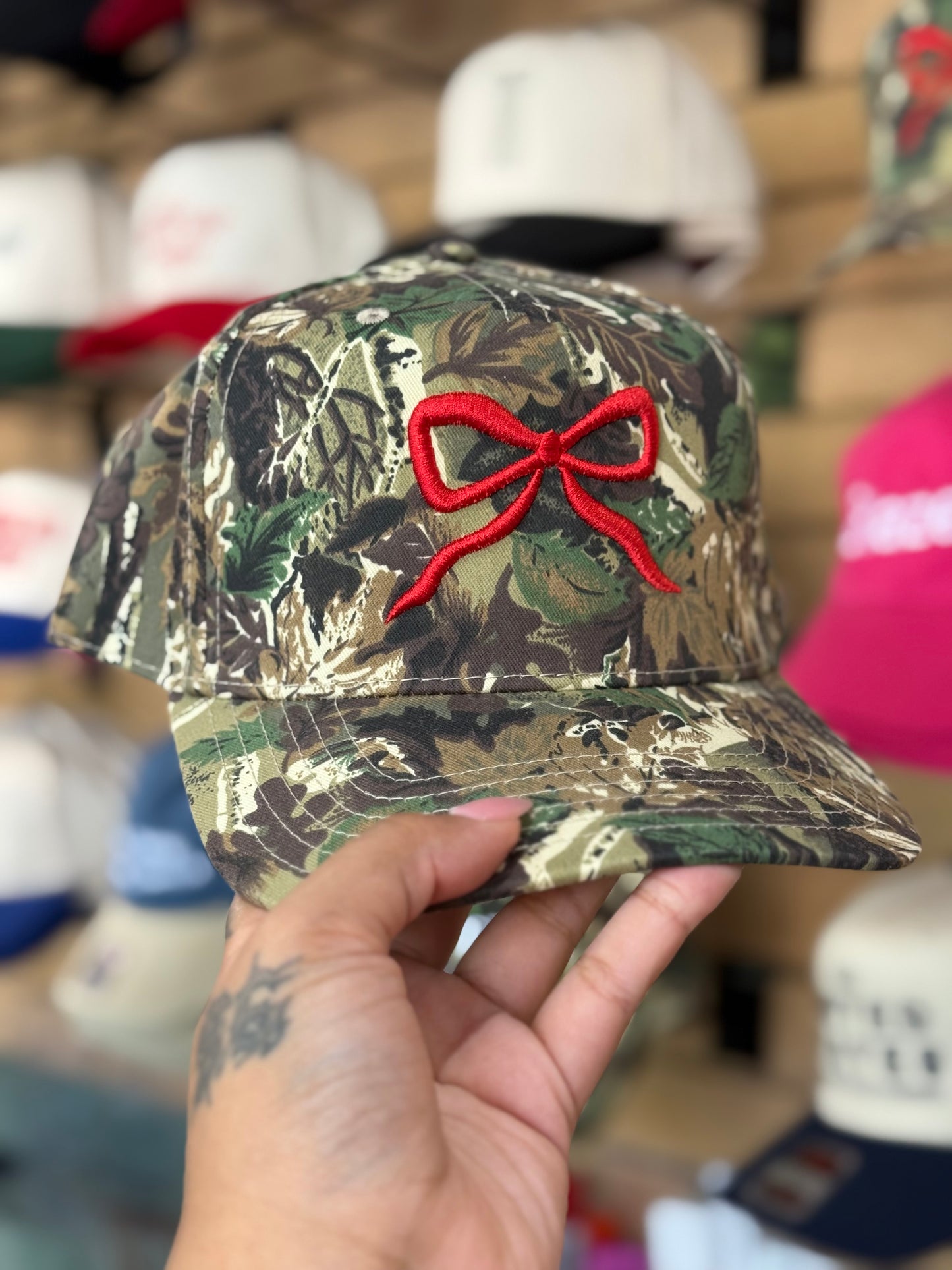 Camo Bow Hat - Red
