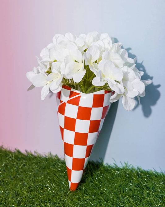 Checker Bag Wall Vase