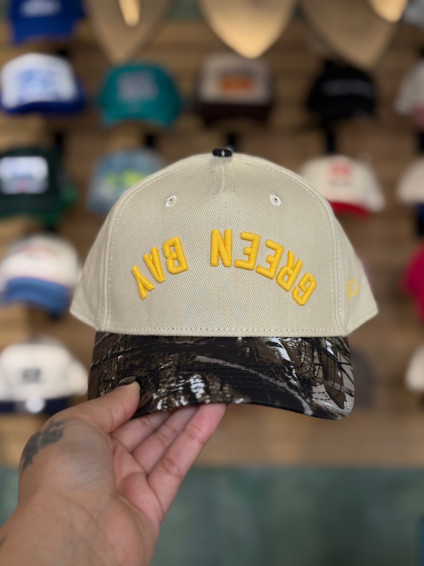 Upside Down Green Bay Camo Hat