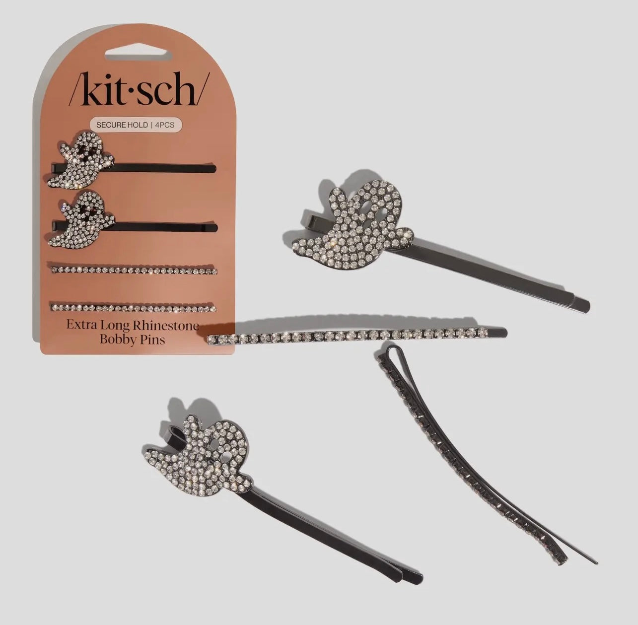 Kitsch Extra Long Metal Rhinestone Bobby Pins 4pc Set - Ghost