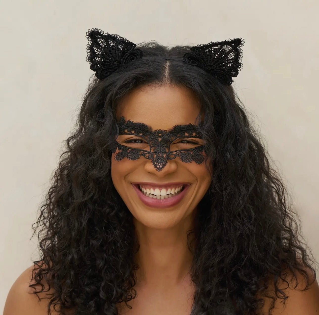 Kitsch Lace Headband & Mask 2pc Set - Black Cat