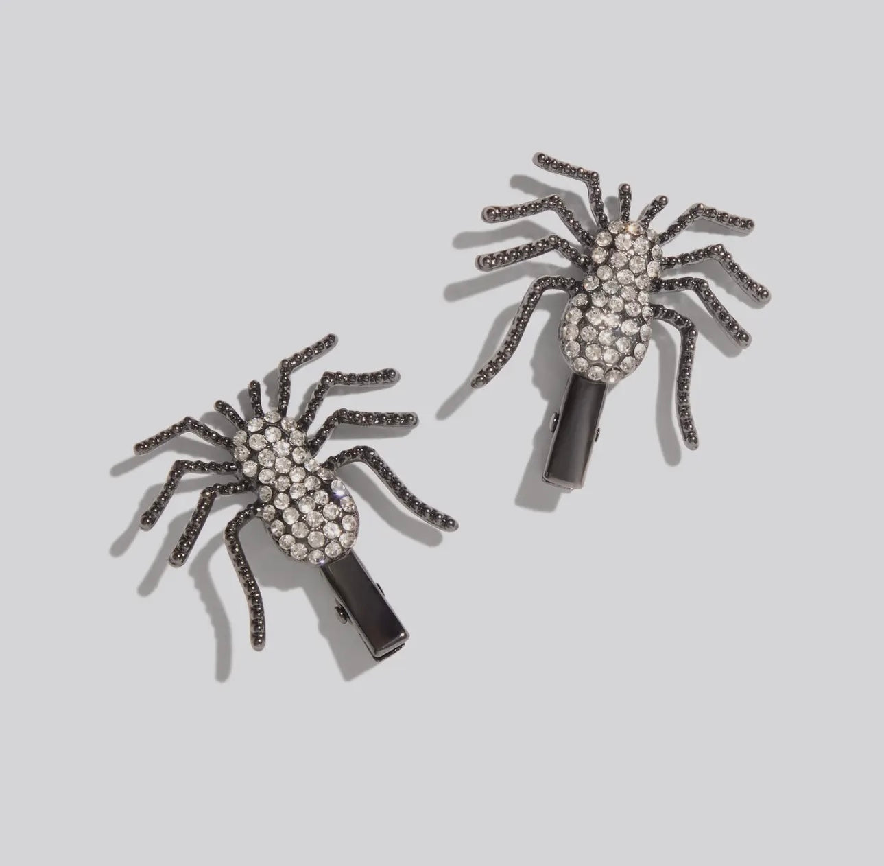 Kitsch Metal Rhinestone Hair Clips 2pc Set - Spider