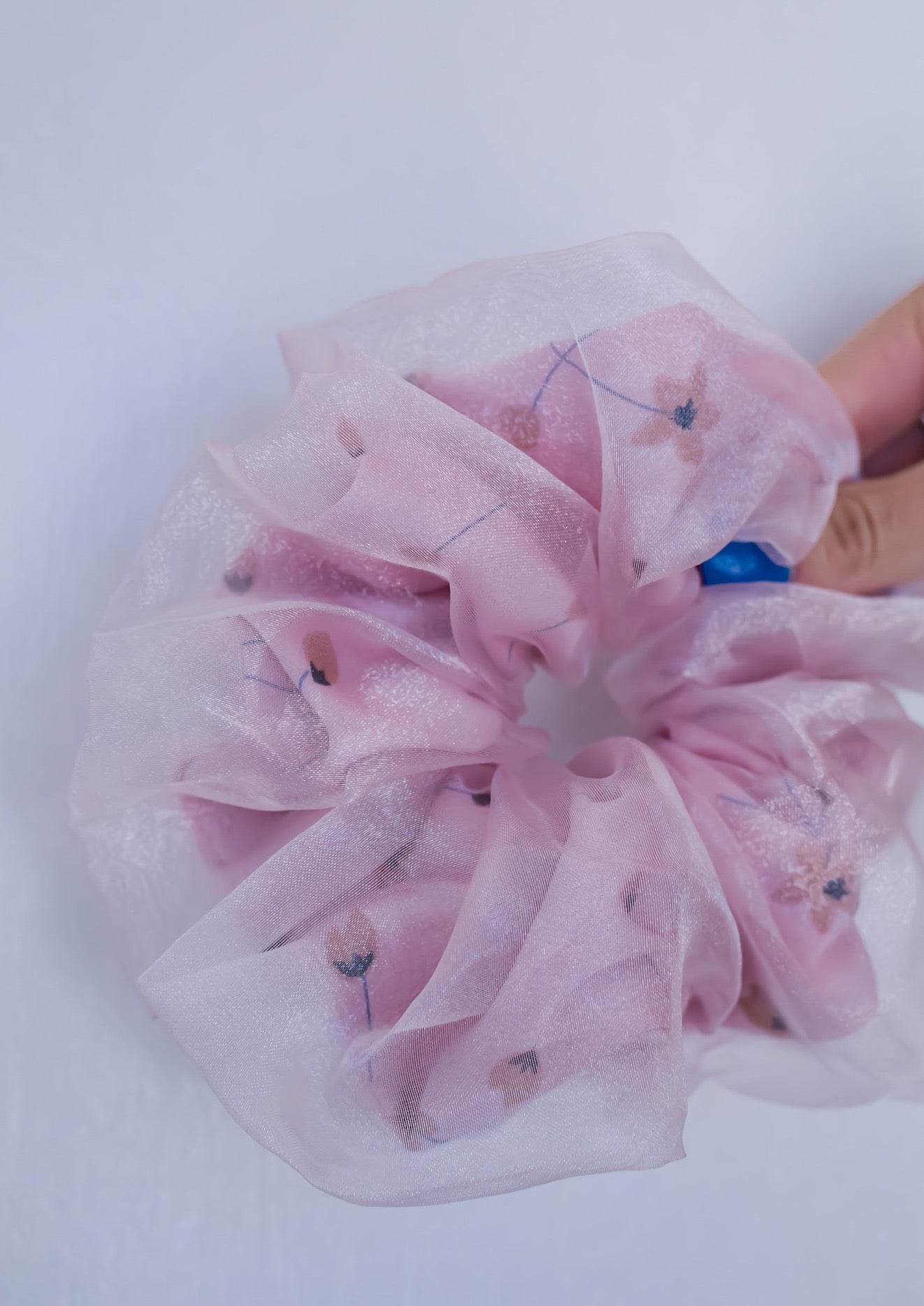 Dual Fabric Floral Jumbo Scrunchie *Baby Pink*