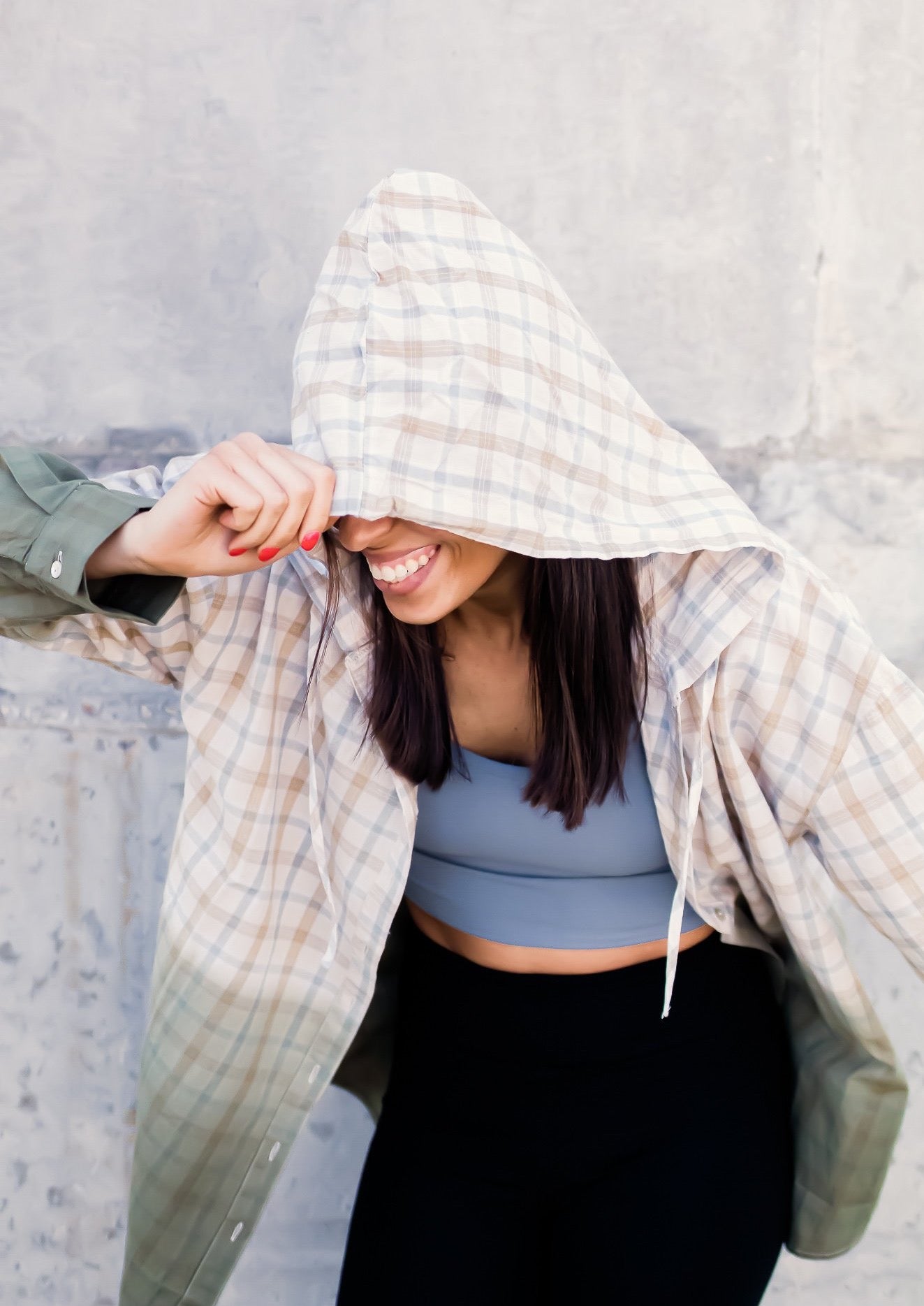 Faded Grunge Girl Hooded Button Up *Green & Blue*