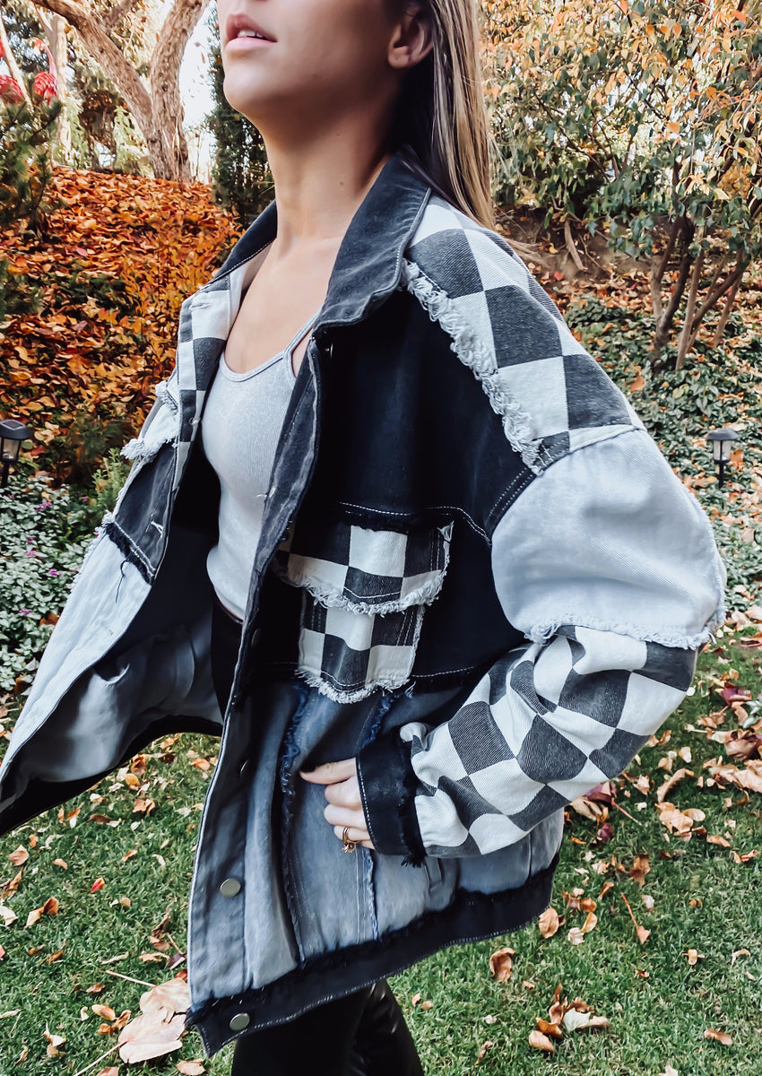 Black pyramid checkered deals denim jacket