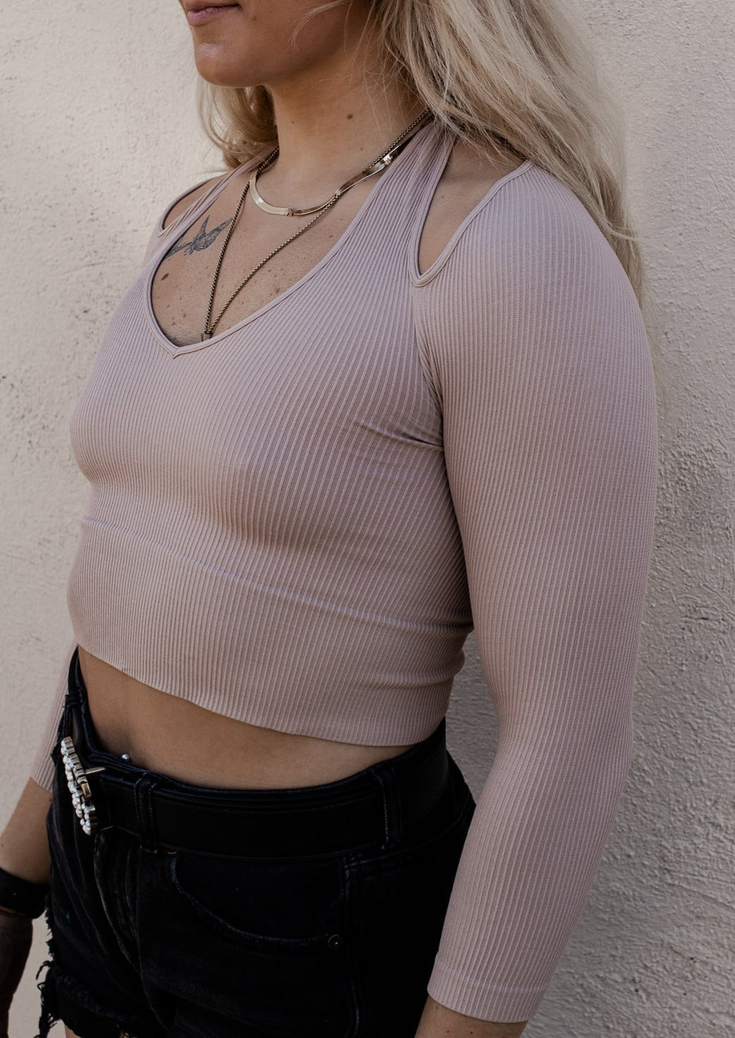 The Kenz 3/4 sleece Ribbed Halter Top