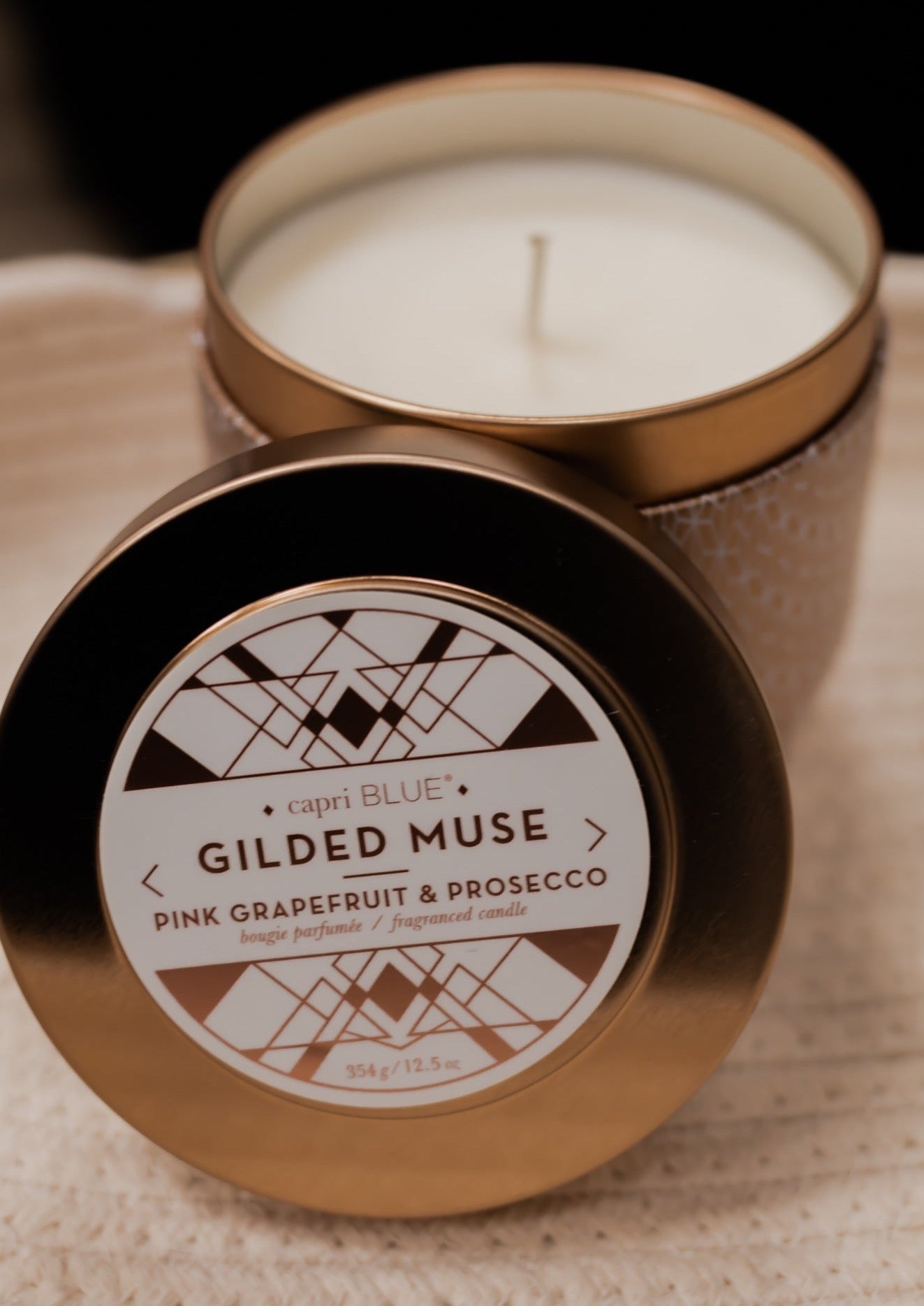 Pink Grapefruit & Prosecco Gilded Oversized Tin, 12.5 oz - Capri Blue