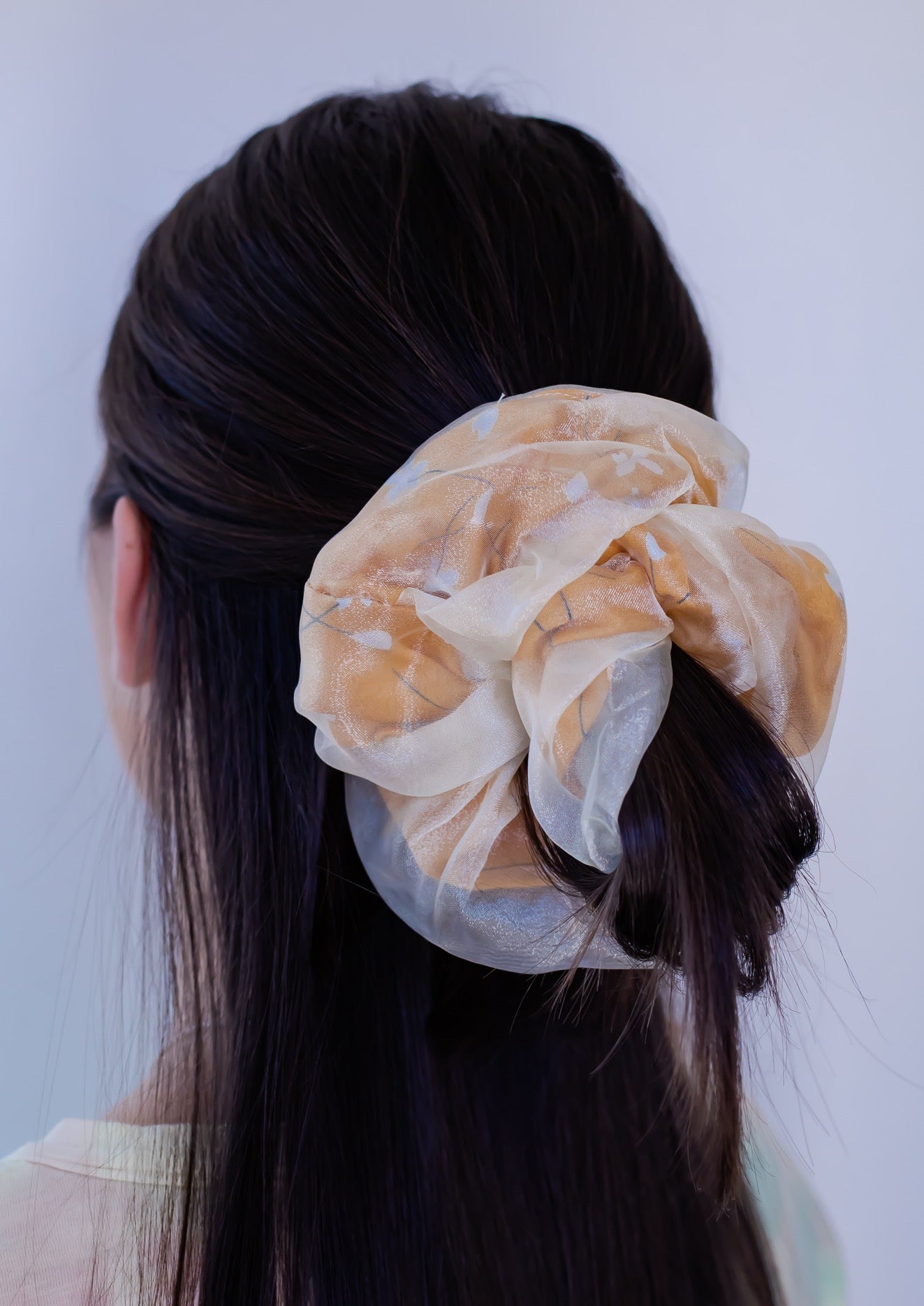 Dual Fabric Floral Jumbo Scrunchies *Orange*