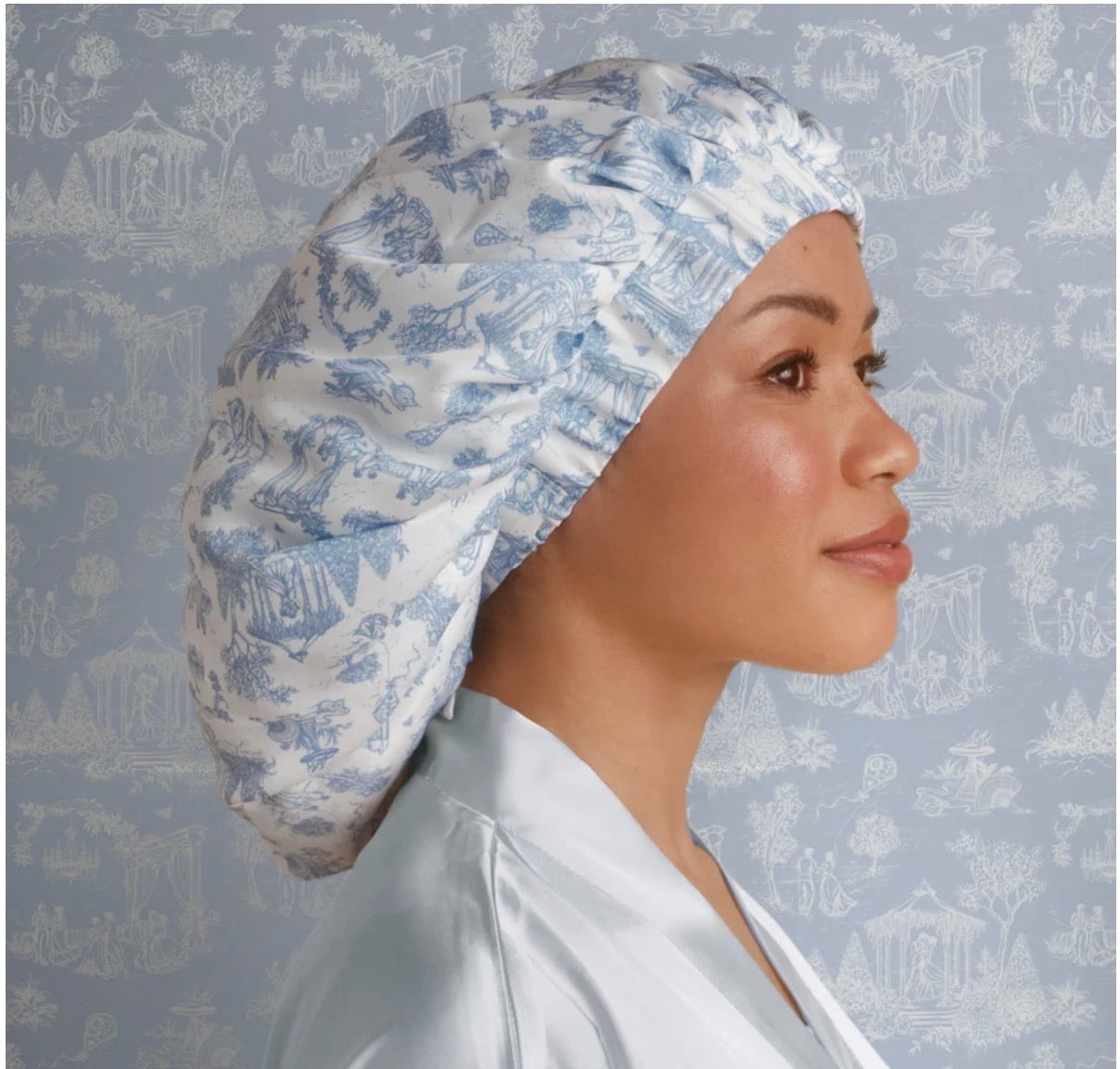 Bridgerton x Kitsch Breathable Satin Bonnet in Garden Toile
