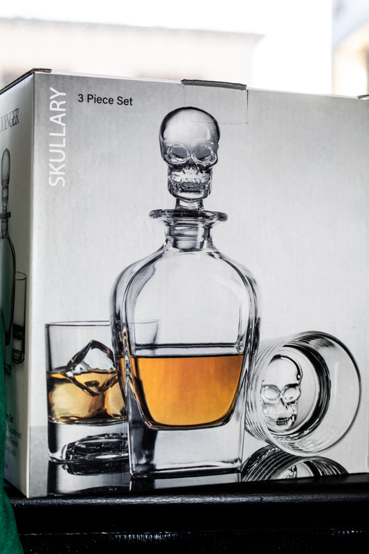 Crystal Skull Decanter set with 2 Whiskey Glasses *Engraving optional*