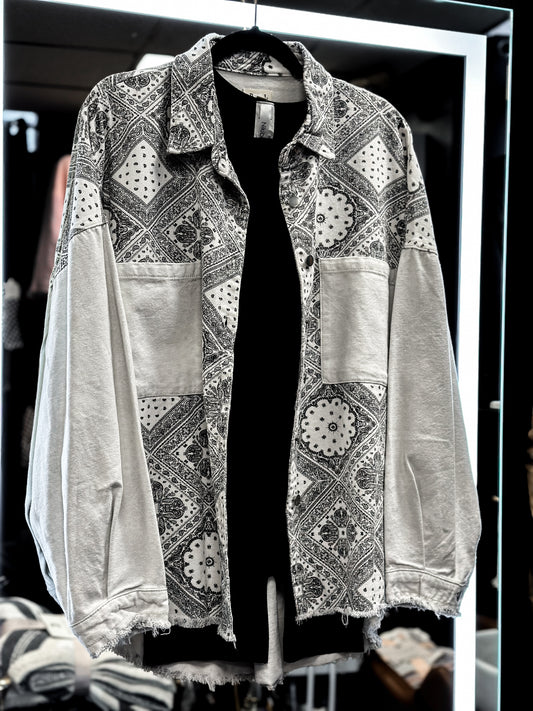 Paisley Oversized Black and White Shacket