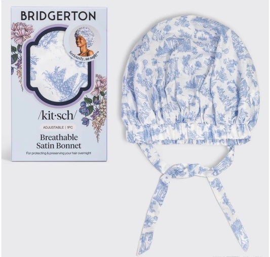 Bridgerton x Kitsch Breathable Satin Bonnet in Garden Toile