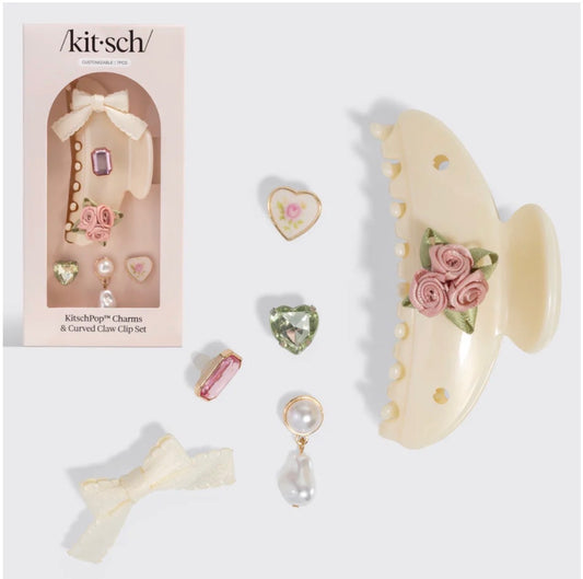 KitschPop™️ Curved Claw Clip & Charms in Pearlized Cream