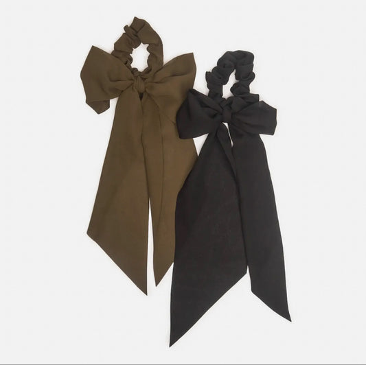 Crepe Scarf Scrunchies 2pc set - Moss & Black
