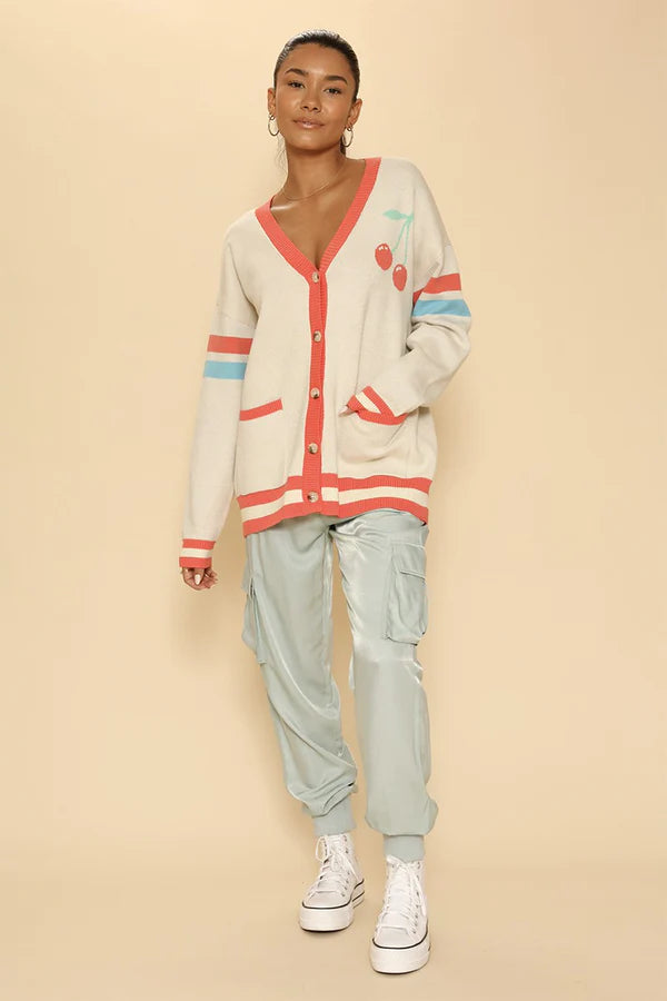 Oversized Cherry Varsity Cardigan