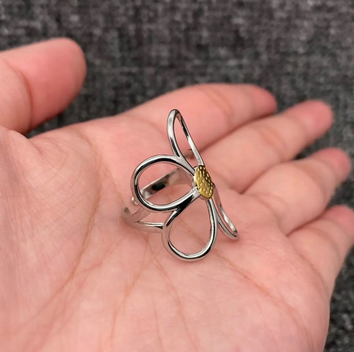 Hollow Flower Adjustable Ring
