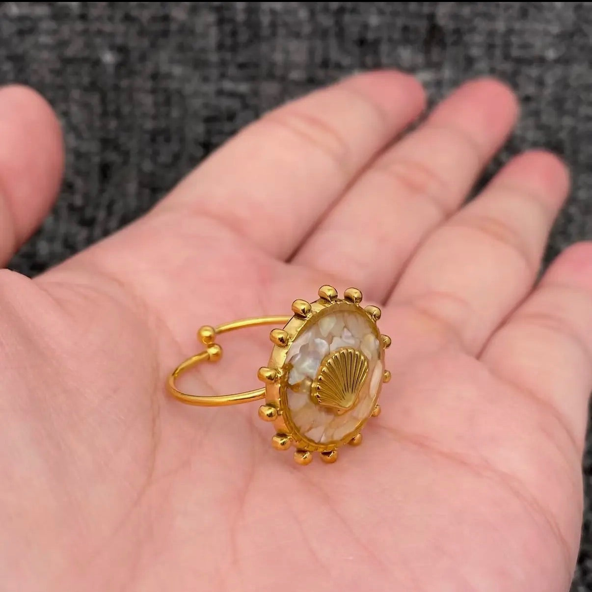 Shattered Shell Gold Adjustable Ring