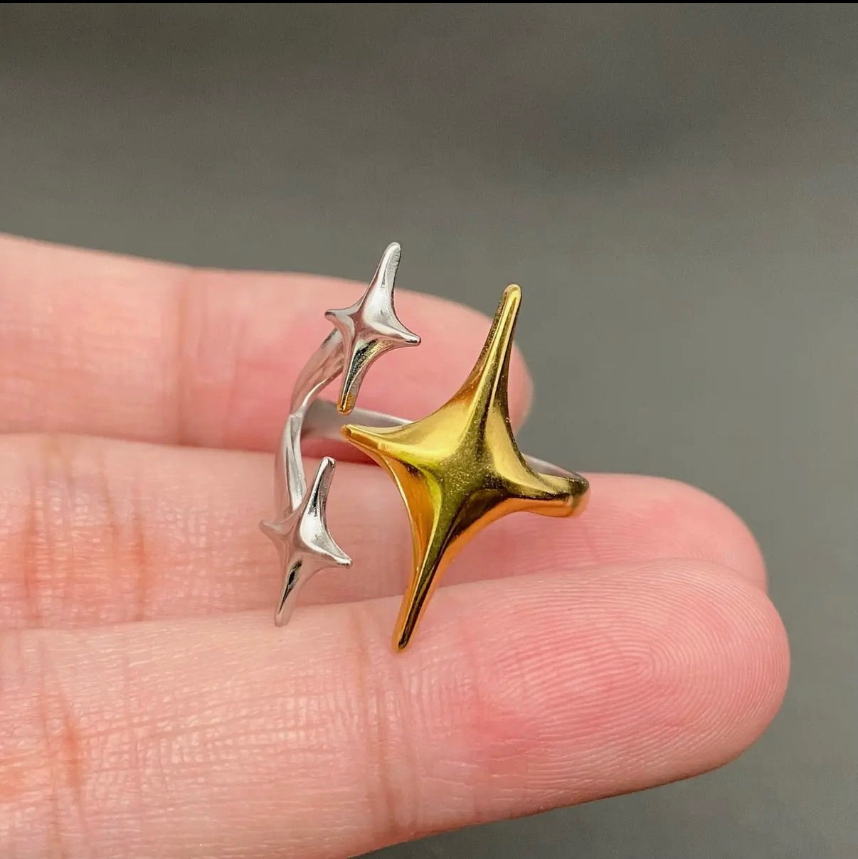Two Tone Three Stars Adjustable Ring