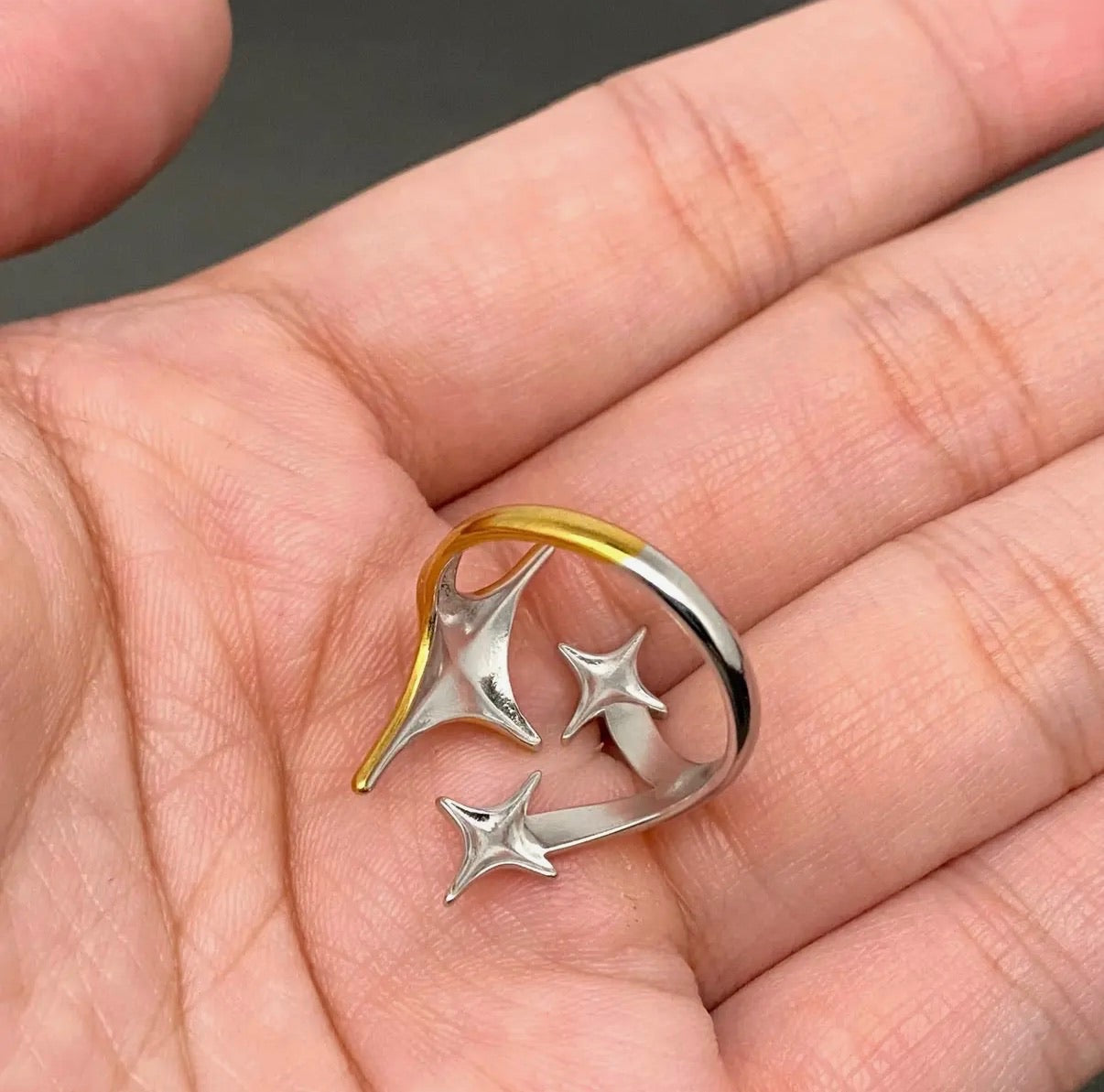 Two Tone Three Stars Adjustable Ring