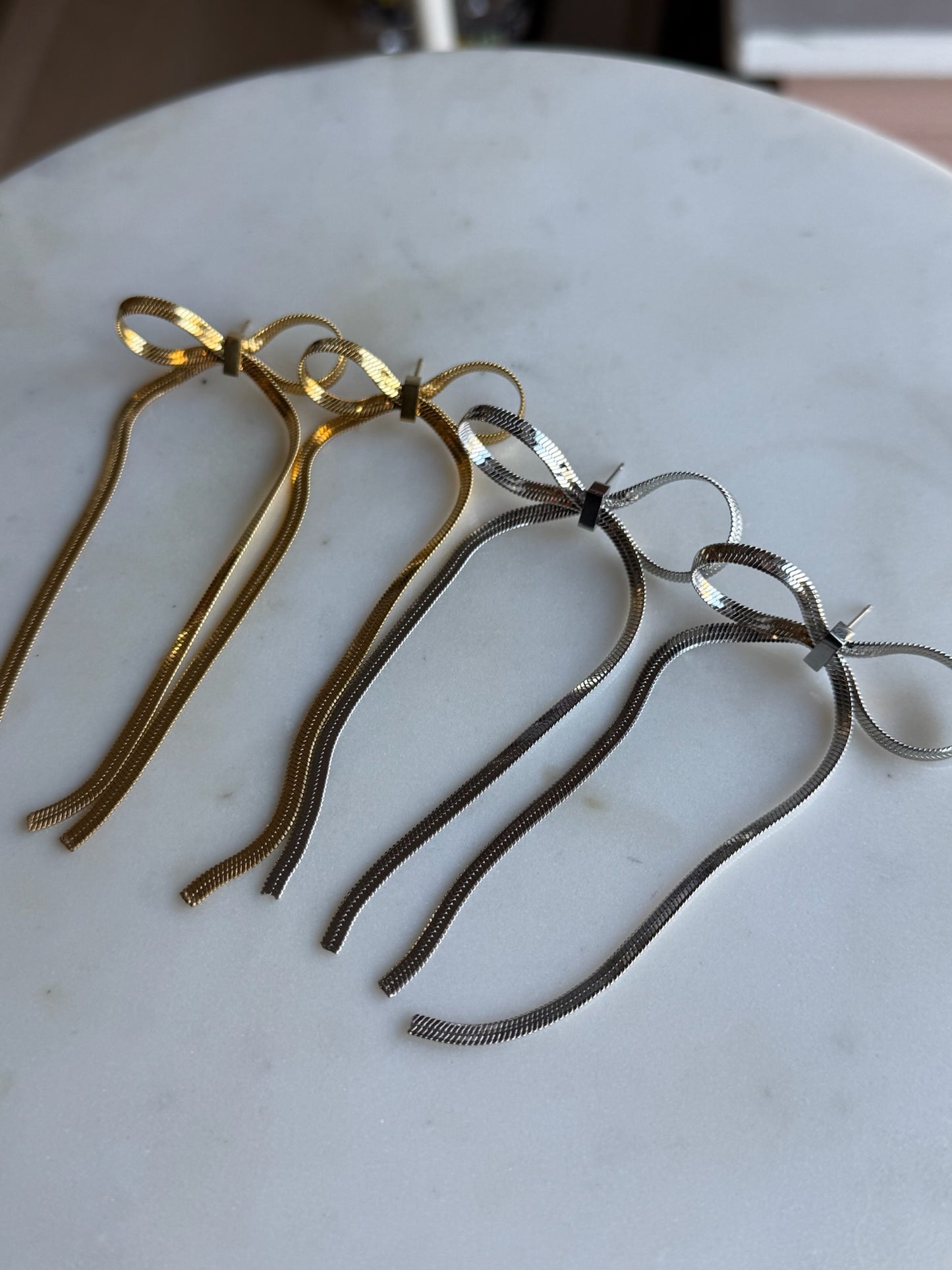 Bow Chain Fringe Earrings- * 2 Colors *