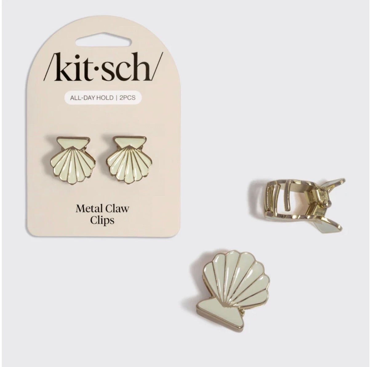 Kitsch Gold & Pearlized Cream Metal Clam Shell Hair Clip Set