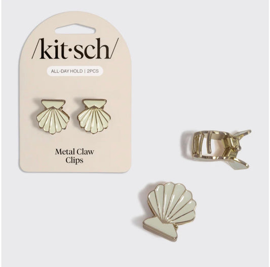 Kitsch Gold & Pearlized Cream Metal Clam Shell Hair Clip Set