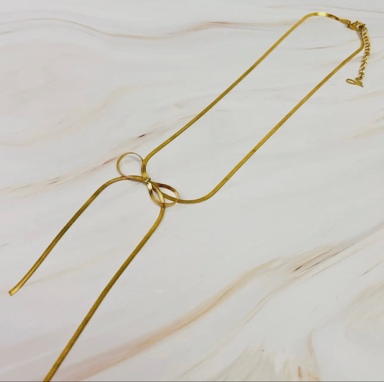 Long Drop Herringbone Bow Necklace