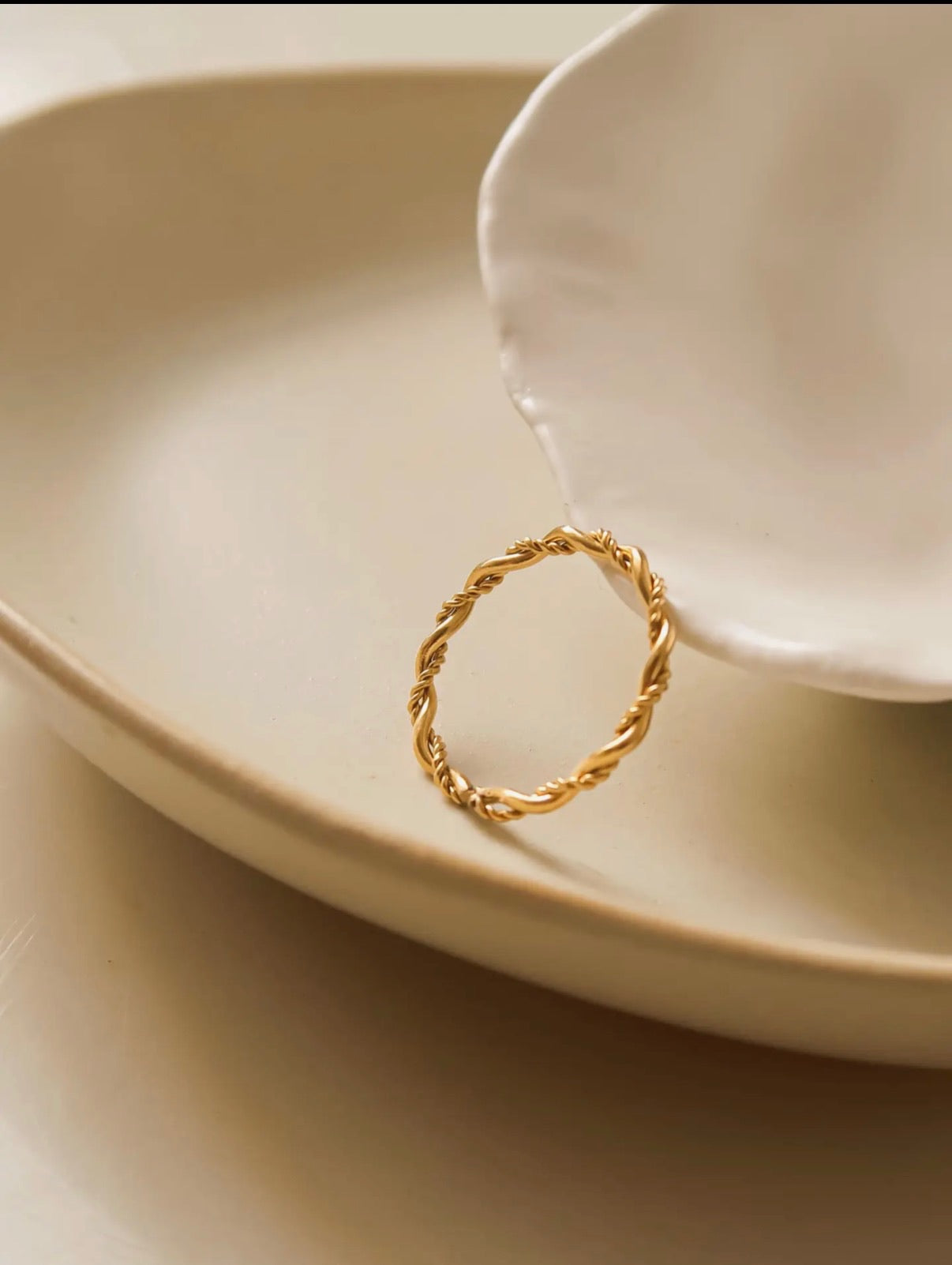 18K Non-Tarnish Minimalist Thin Braided Ring