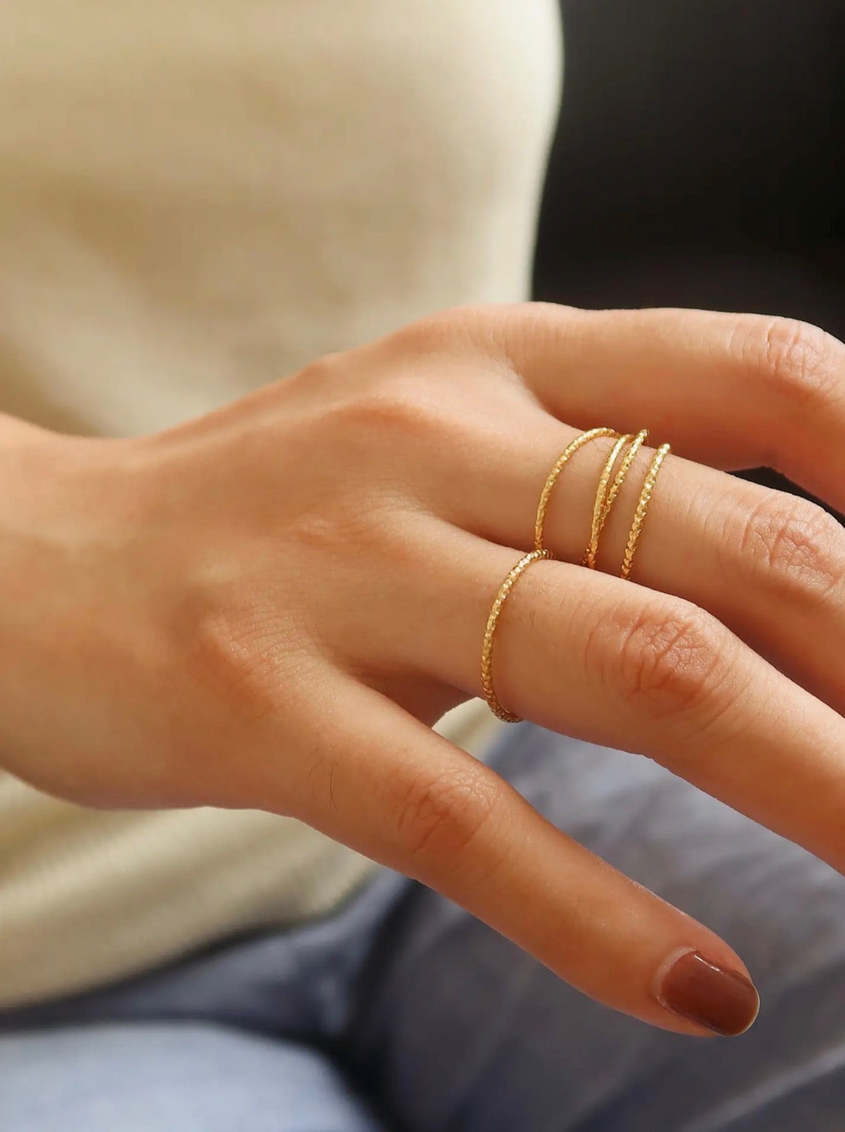18K Non-Tarnish Minimalist Thin Braided Ring