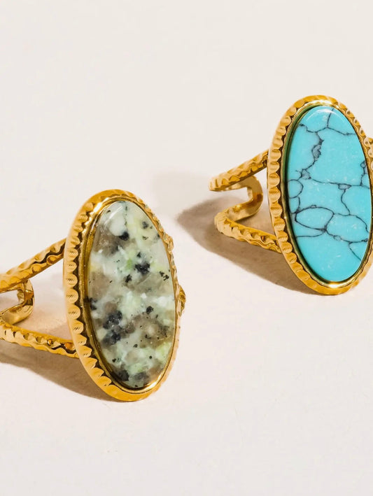 Ashwin 18K Gold Non-Tarnish Natural Stone Ring - * 2 Colors *