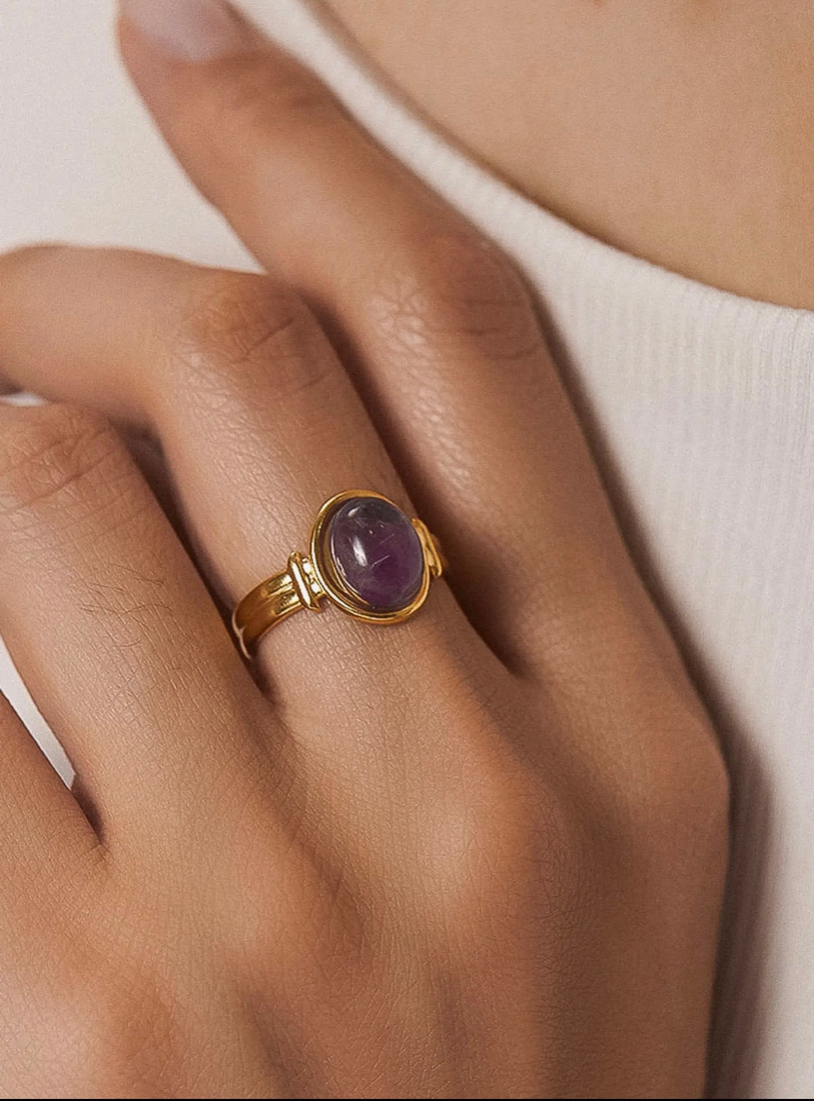 Jett 18K Gold Non-Tarnish Pink Stone Adjustable Ring