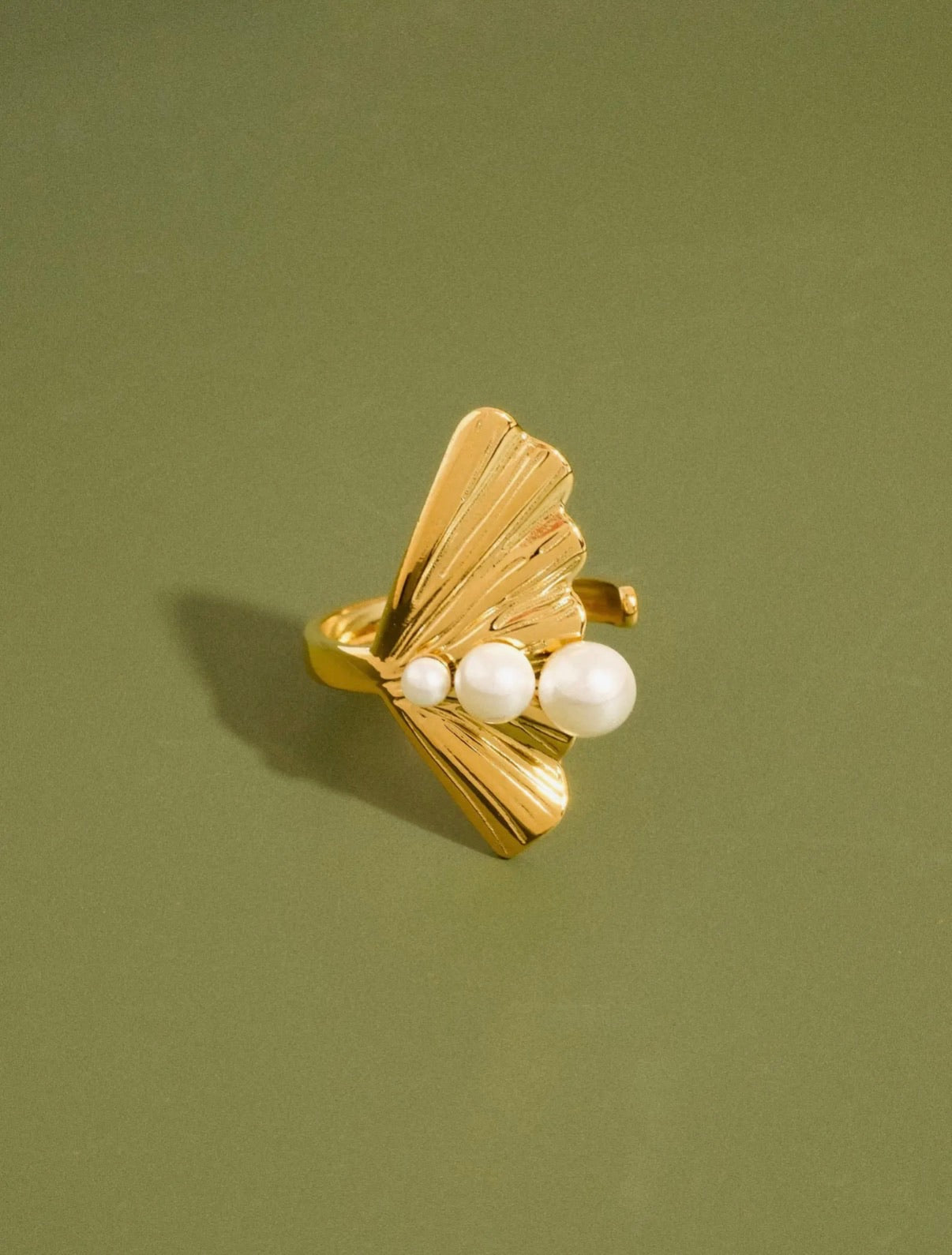 Kala 18K Gold Non-Tarnish Sculptural Pearl Statement Ring