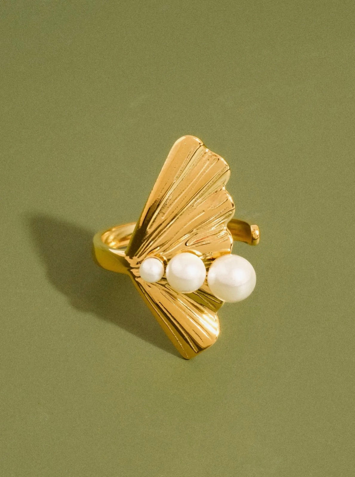 Kala 18K Gold Non-Tarnish Sculptural Pearl Statement Ring
