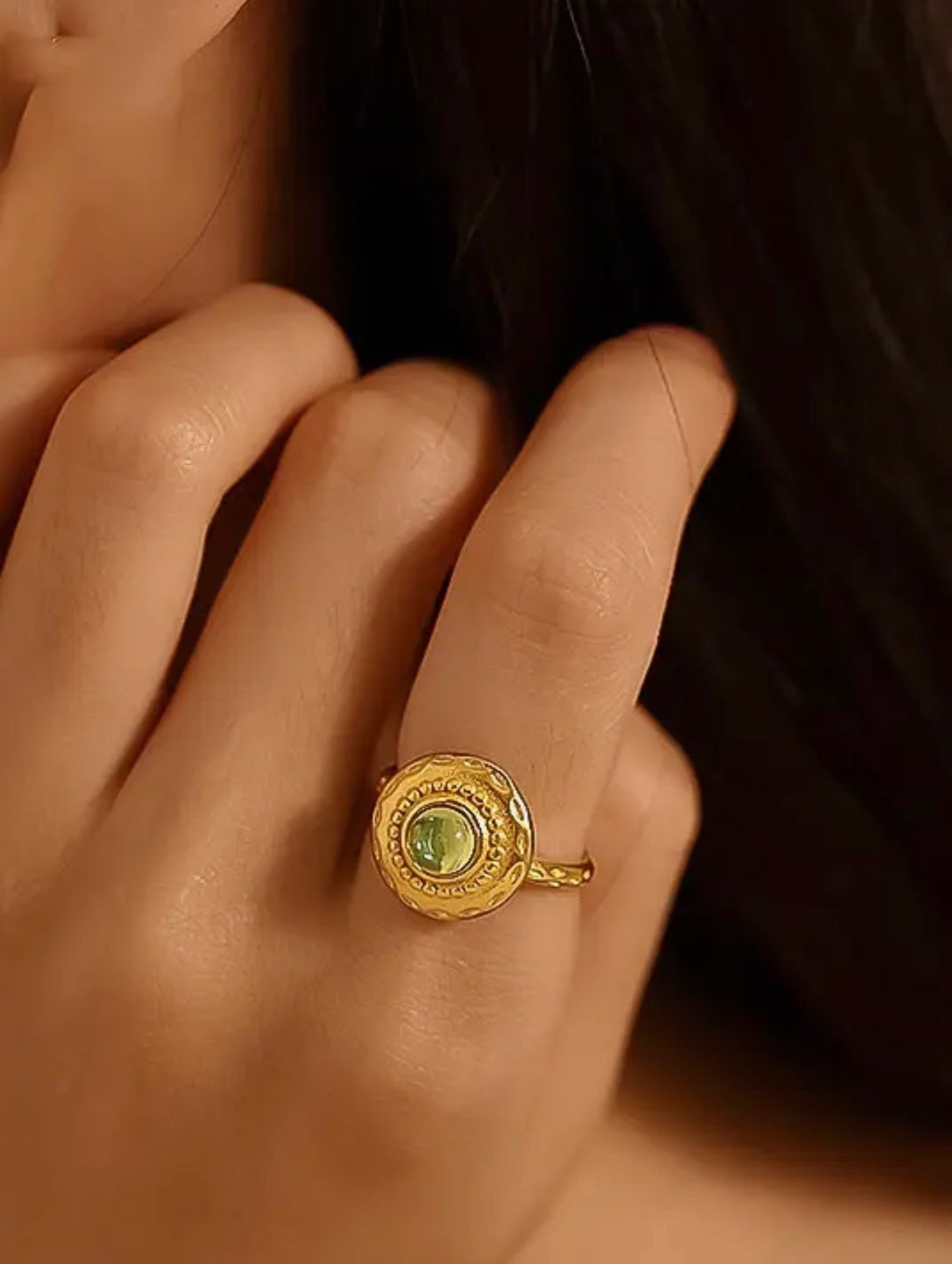 Malin 18K Gold Non-Tarnish Round Stone Ring