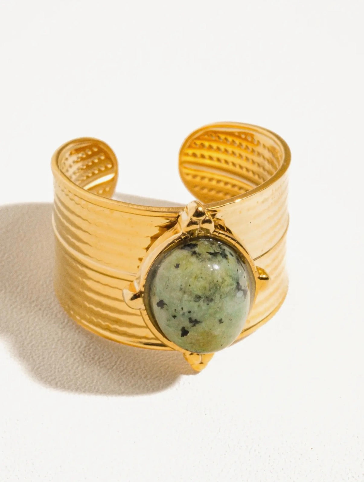 Oasis 18K Gold Non-Tarnish Stone Bold Adjustable Ring - * 2 Colors *