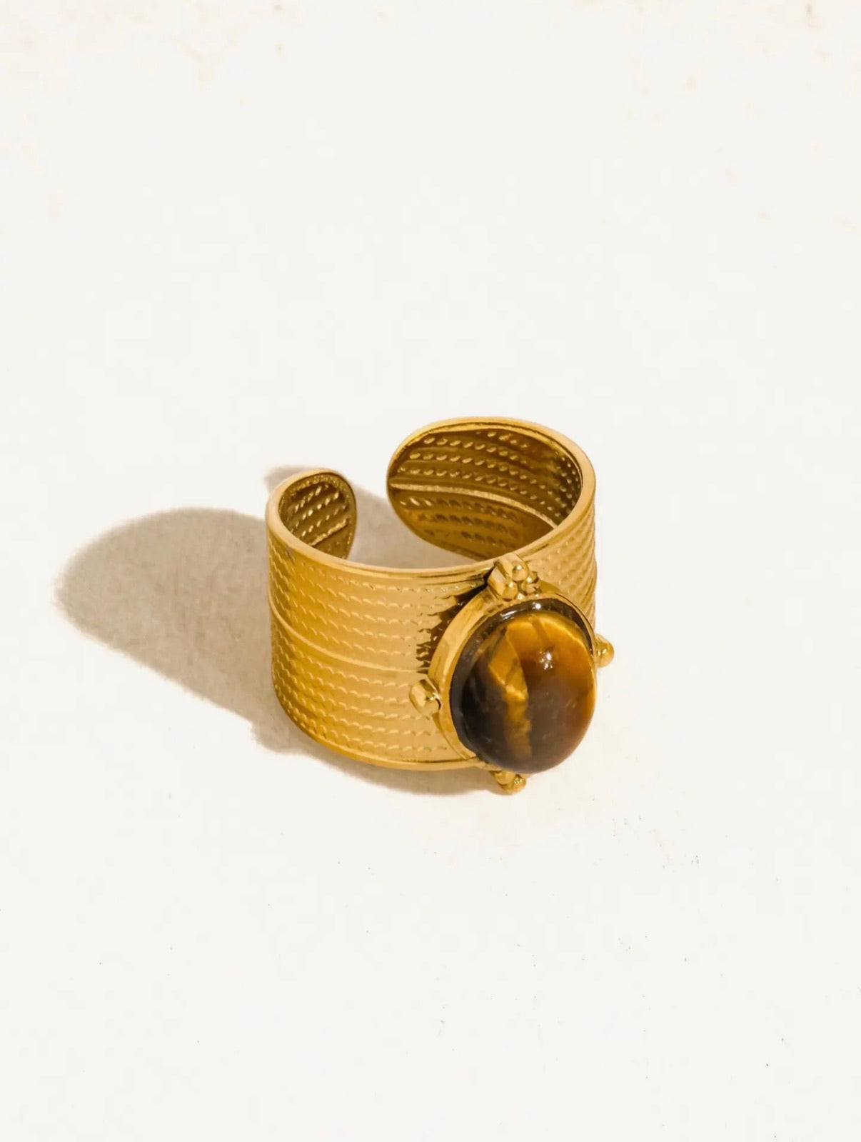 Oasis 18K Gold Non-Tarnish Stone Bold Adjustable Ring - * 2 Colors *