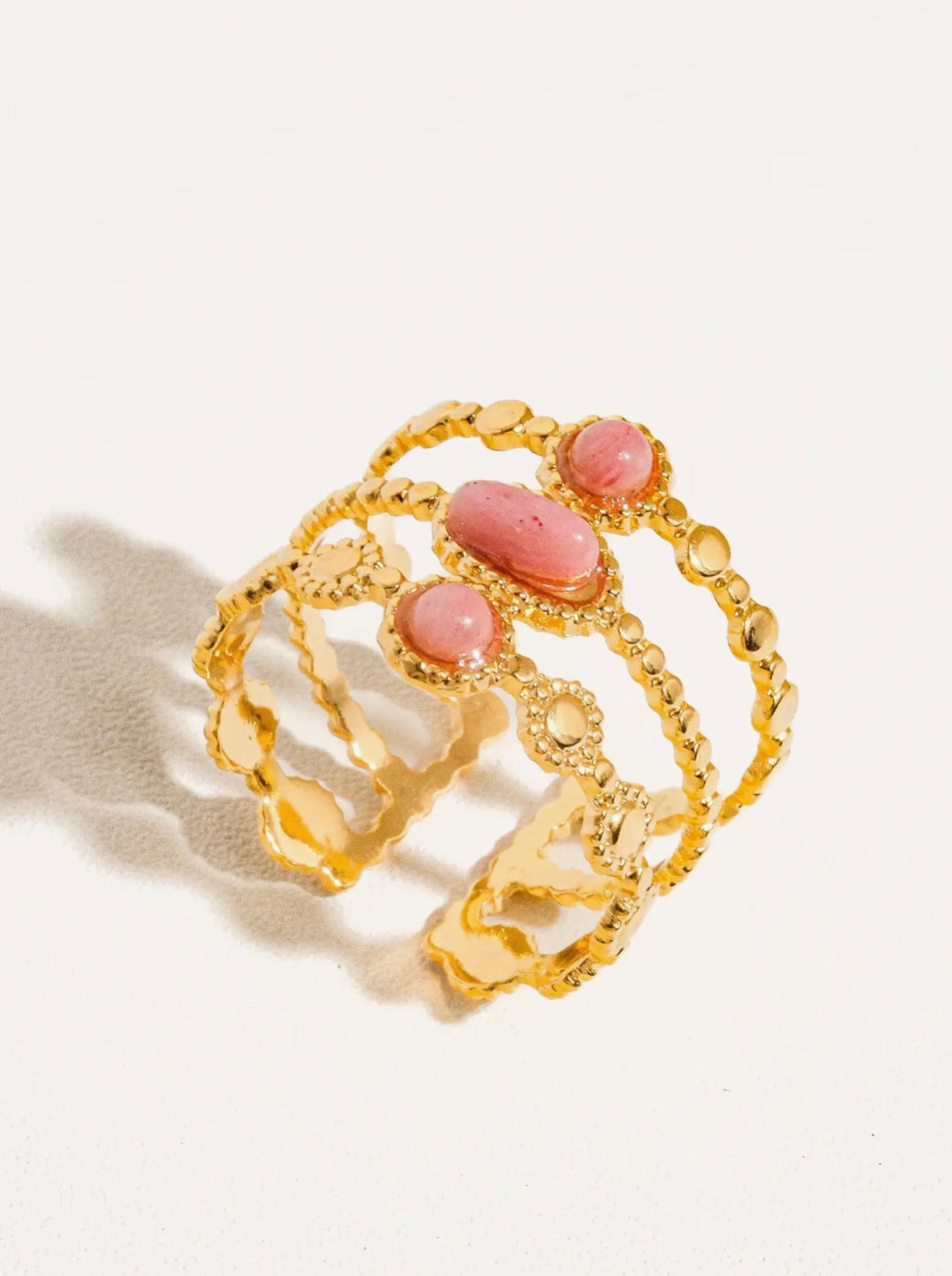 Posh 18K Gold Non-Tarnish Trilayer Adjustable Stone Ring