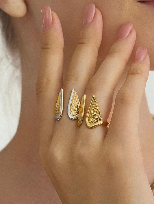 Silvane 18K Gold Non-Tarnish Angel Wing Ring - * 2 Colors *