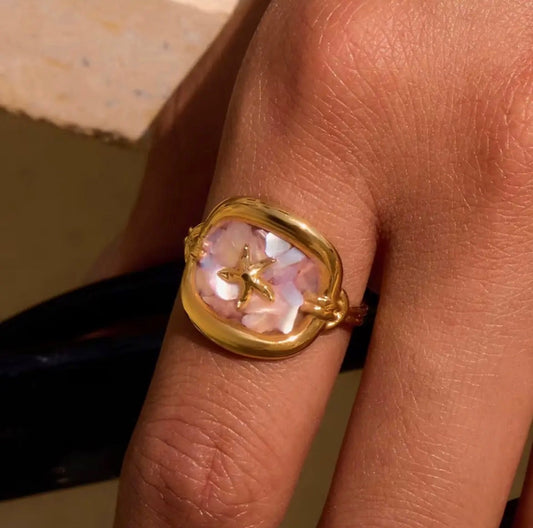 Crushed Pink Shell Starfish Ring