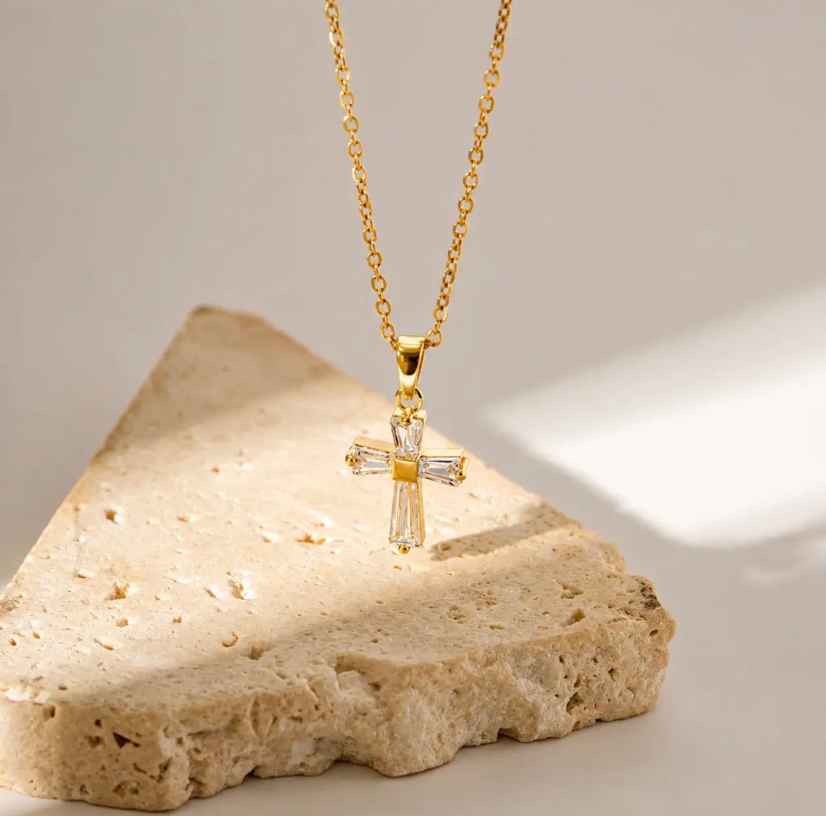 Vintage Rhinestone Cross Necklace