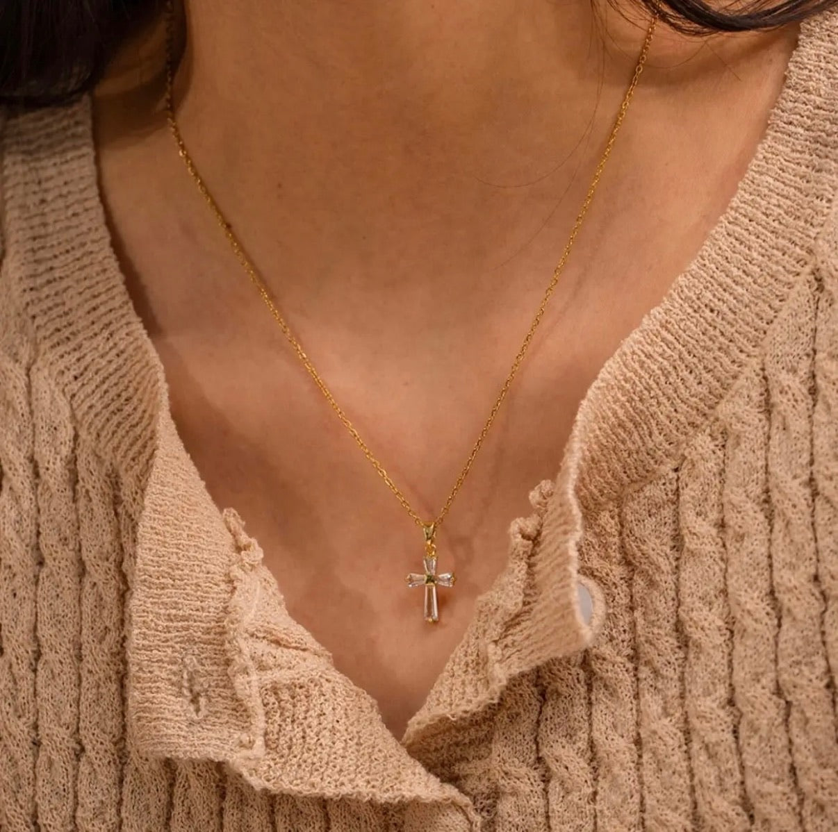 Vintage Rhinestone Cross Necklace