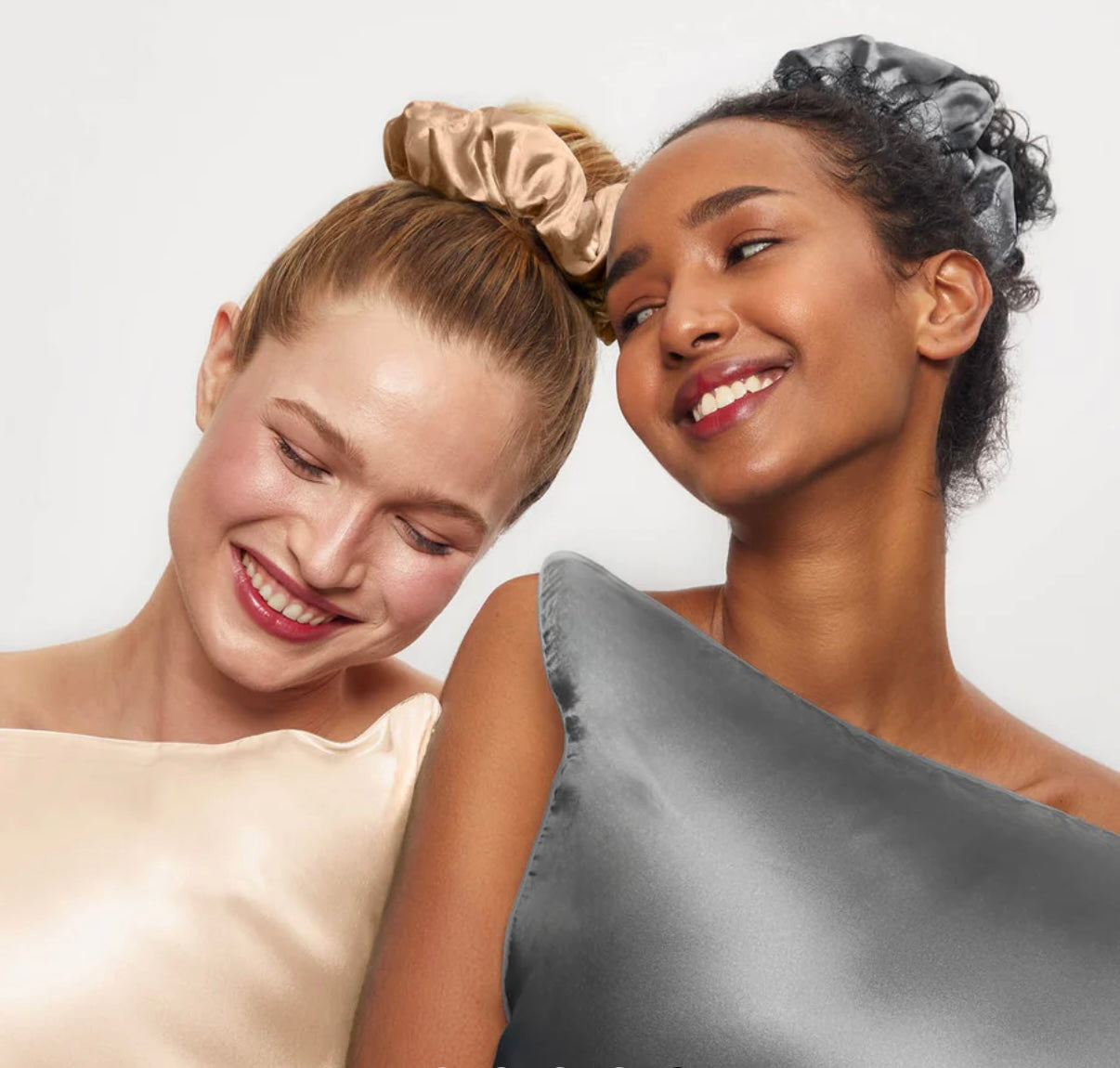 Kitsch Charcoal & Gold Satin Pillow Scrunchies 2pc Set