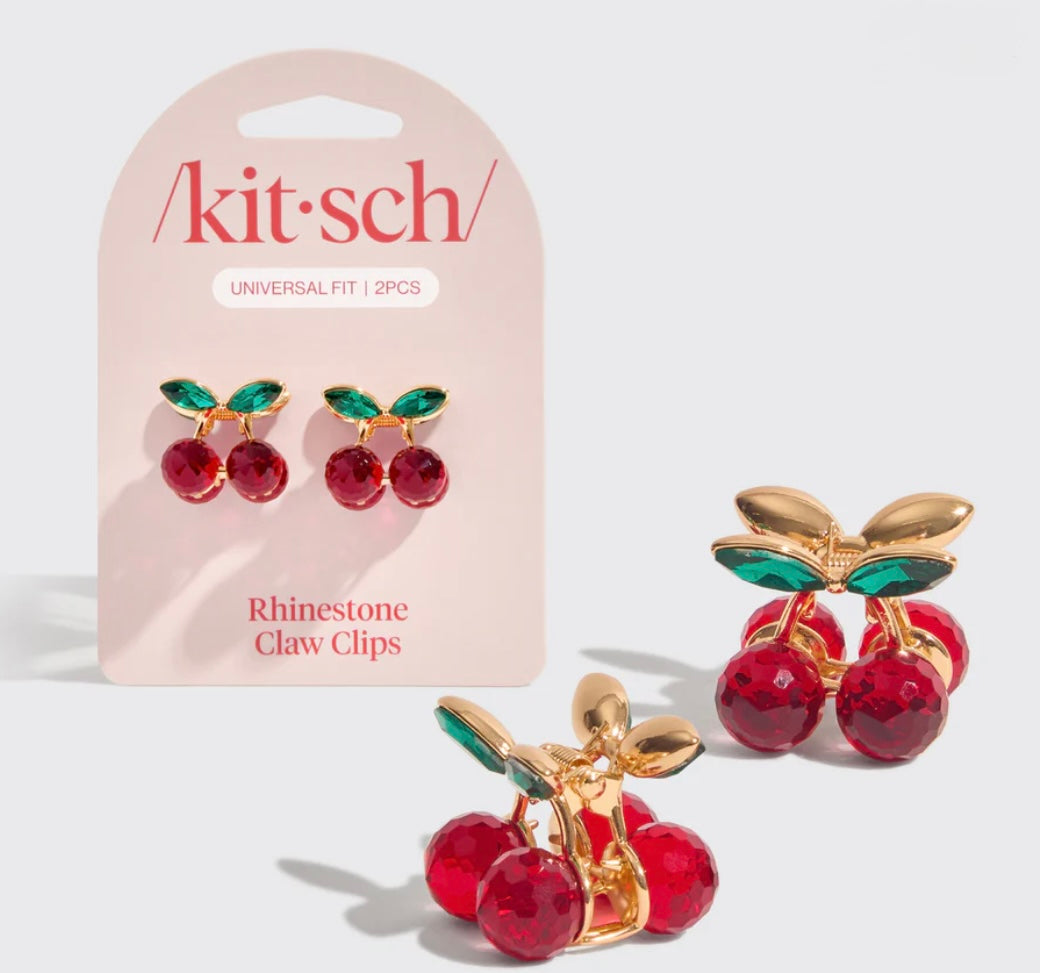 Kitsch Cherry Rhinestone Claw Clips 2pc Set- Mini