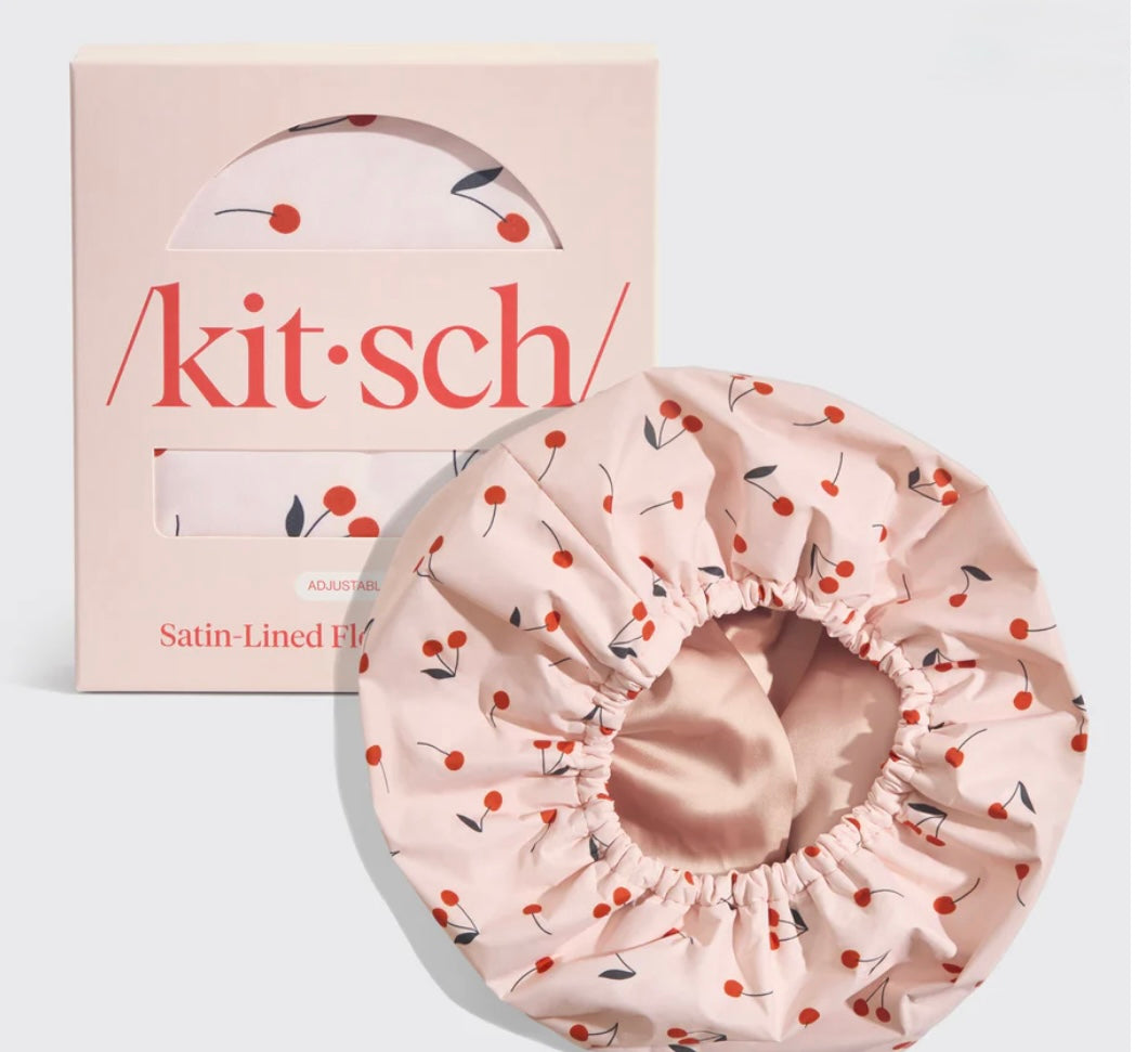 Kitsch Cherry Print Satin Shower Cap